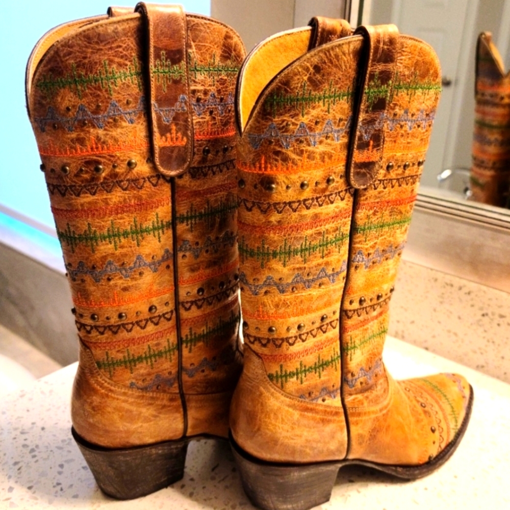 Old Gringo Multicolor Embroidered Brown Leather Western Boots